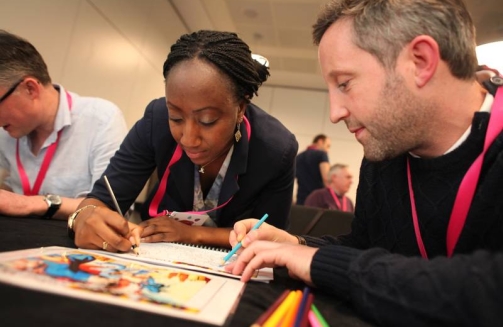 Colouring in team building activity'